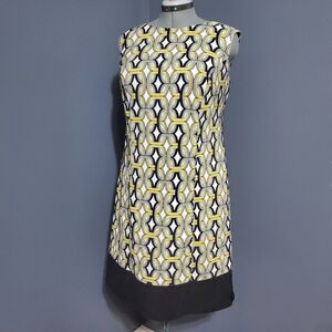 Dressbarn Yellow Black White Sheath Midi Dress Size 14W